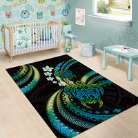 Hawaii Turtles Plumeria Area Rug Chartreuse Cyan Polynesian Pattern LT01 - Polynesian Pride