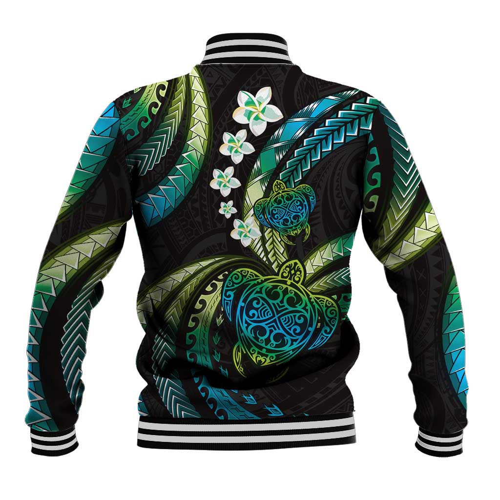 Hawaii Turtles Plumeria Baseball Jacket Chartreuse Cyan Polynesian Pattern LT01 - Polynesian Pride