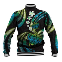 Hawaii Turtles Plumeria Baseball Jacket Chartreuse Cyan Polynesian Pattern LT01 - Polynesian Pride