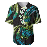 Hawaii Turtles Plumeria Baseball Jersey Chartreuse Cyan Polynesian Pattern LT01 Cyan - Polynesian Pride