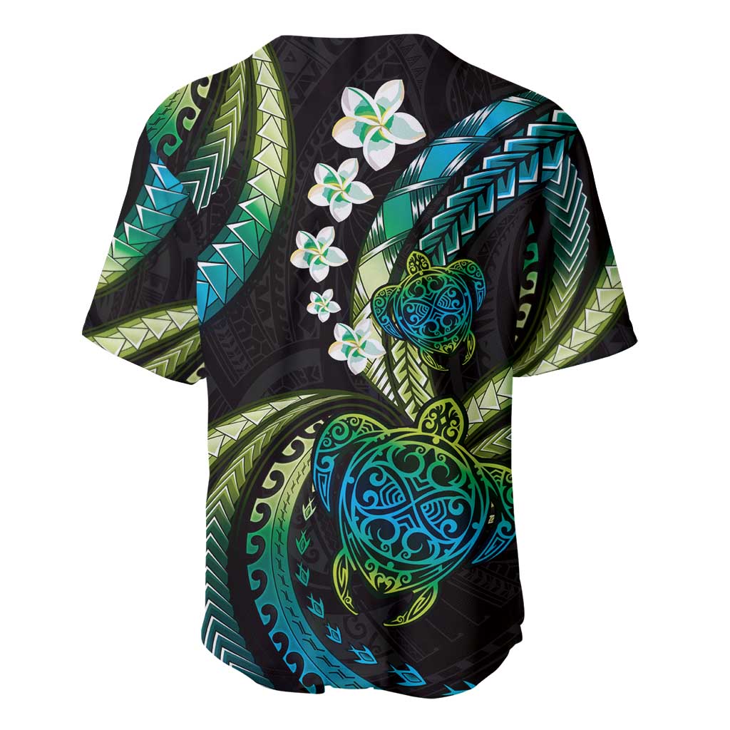 Hawaii Turtles Plumeria Baseball Jersey Chartreuse Cyan Polynesian Pattern LT01 - Polynesian Pride