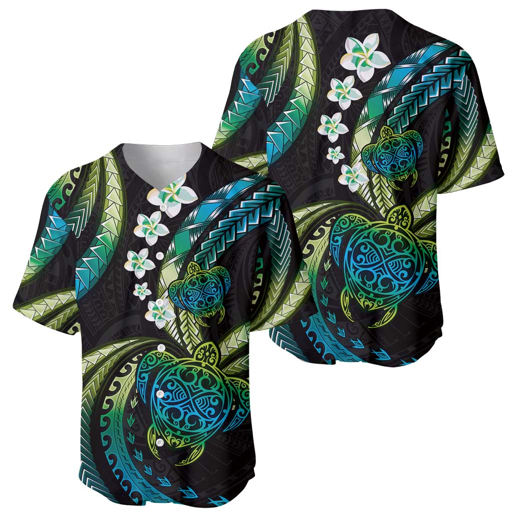 Hawaii Turtles Plumeria Baseball Jersey Chartreuse Cyan Polynesian Pattern LT01 - Polynesian Pride