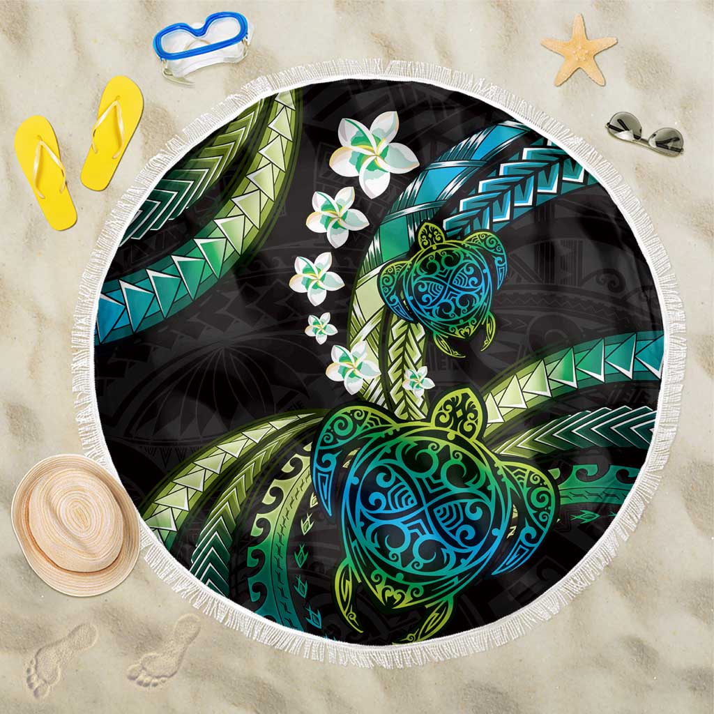 Hawaii Turtles Plumeria Beach Blanket Chartreuse Cyan Polynesian Pattern LT01 One Size 150cm Cyan - Polynesian Pride