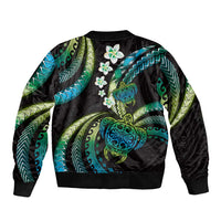 Hawaii Turtles Plumeria Bomber Jacket Chartreuse Cyan Polynesian Pattern LT01 - Polynesian Pride
