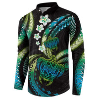 Hawaii Turtles Plumeria Button Sweatshirt Chartreuse Cyan Polynesian Pattern LT01 - Polynesian Pride