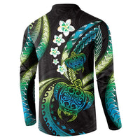 Hawaii Turtles Plumeria Button Sweatshirt Chartreuse Cyan Polynesian Pattern LT01 - Polynesian Pride