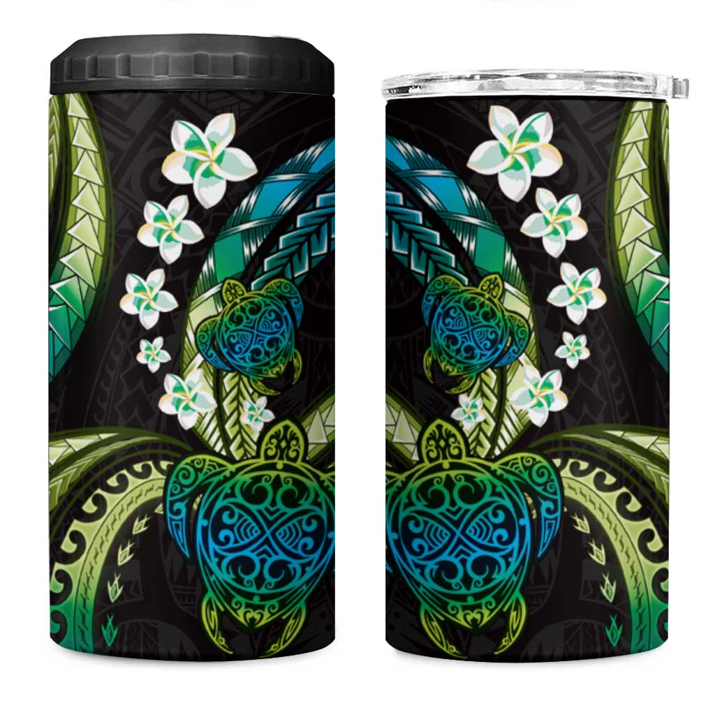 Hawaii Turtles Plumeria 4 in 1 Can Cooler Tumbler Chartreuse Cyan Polynesian Pattern LT01 One Size: 16 oz Cyan - Polynesian Pride