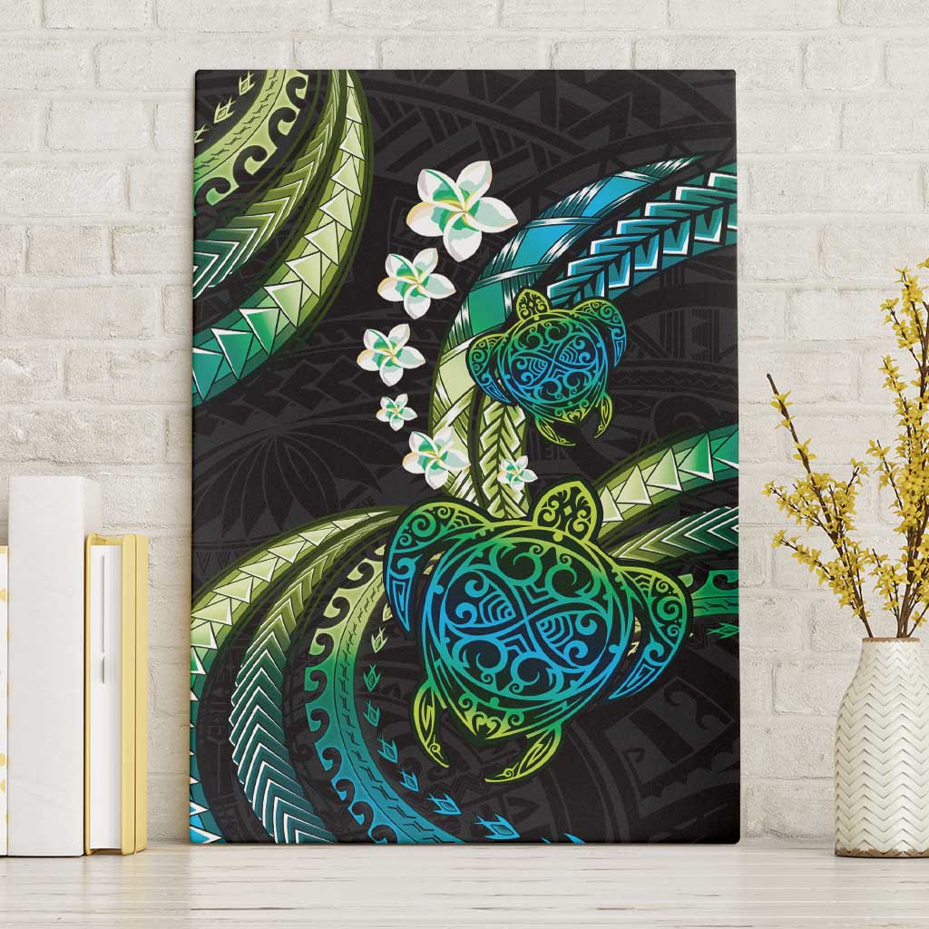 Hawaii Turtles Plumeria Canvas Wall Art Chartreuse Cyan Polynesian Pattern LT01 Without Frame Cyan - Polynesian Pride