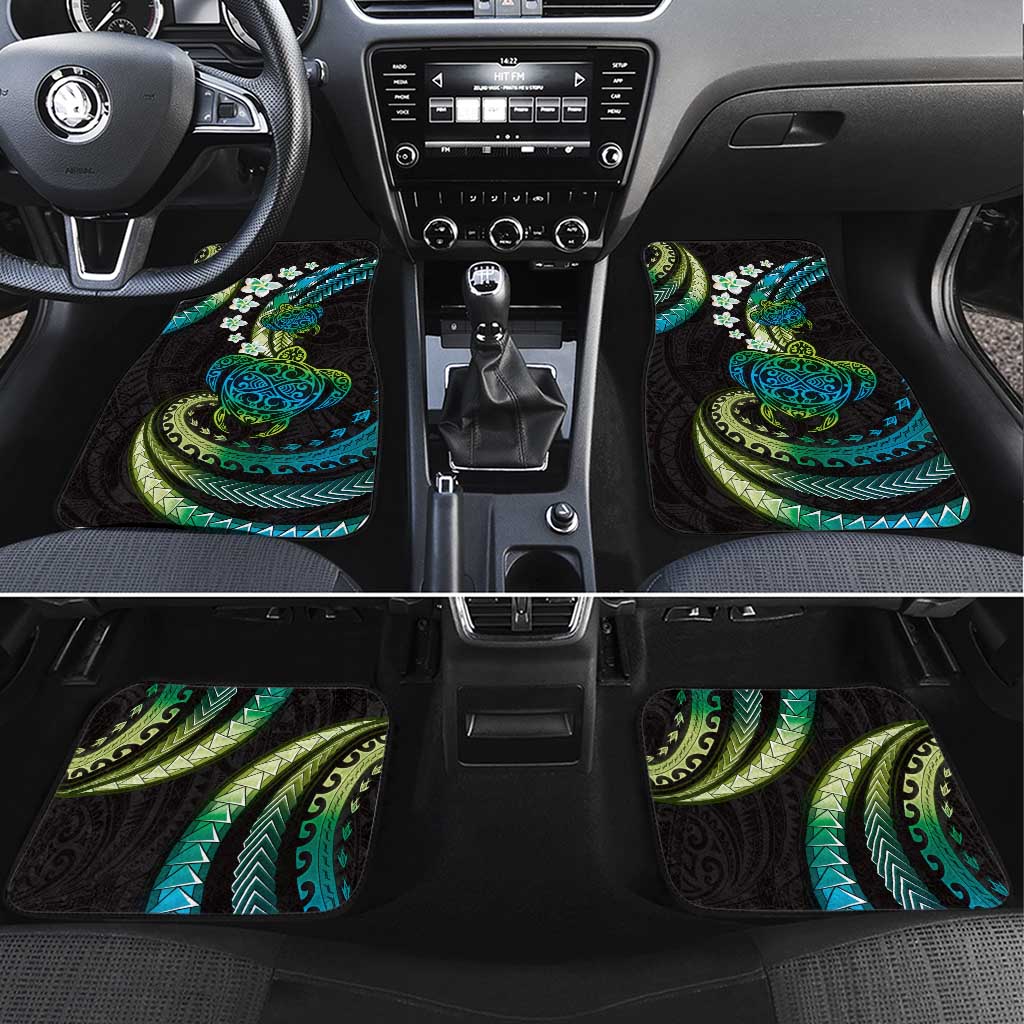 Hawaii Turtles Plumeria Car Mats Chartreuse Cyan Polynesian Pattern LT01 Set 4pcs Cyan - Polynesian Pride