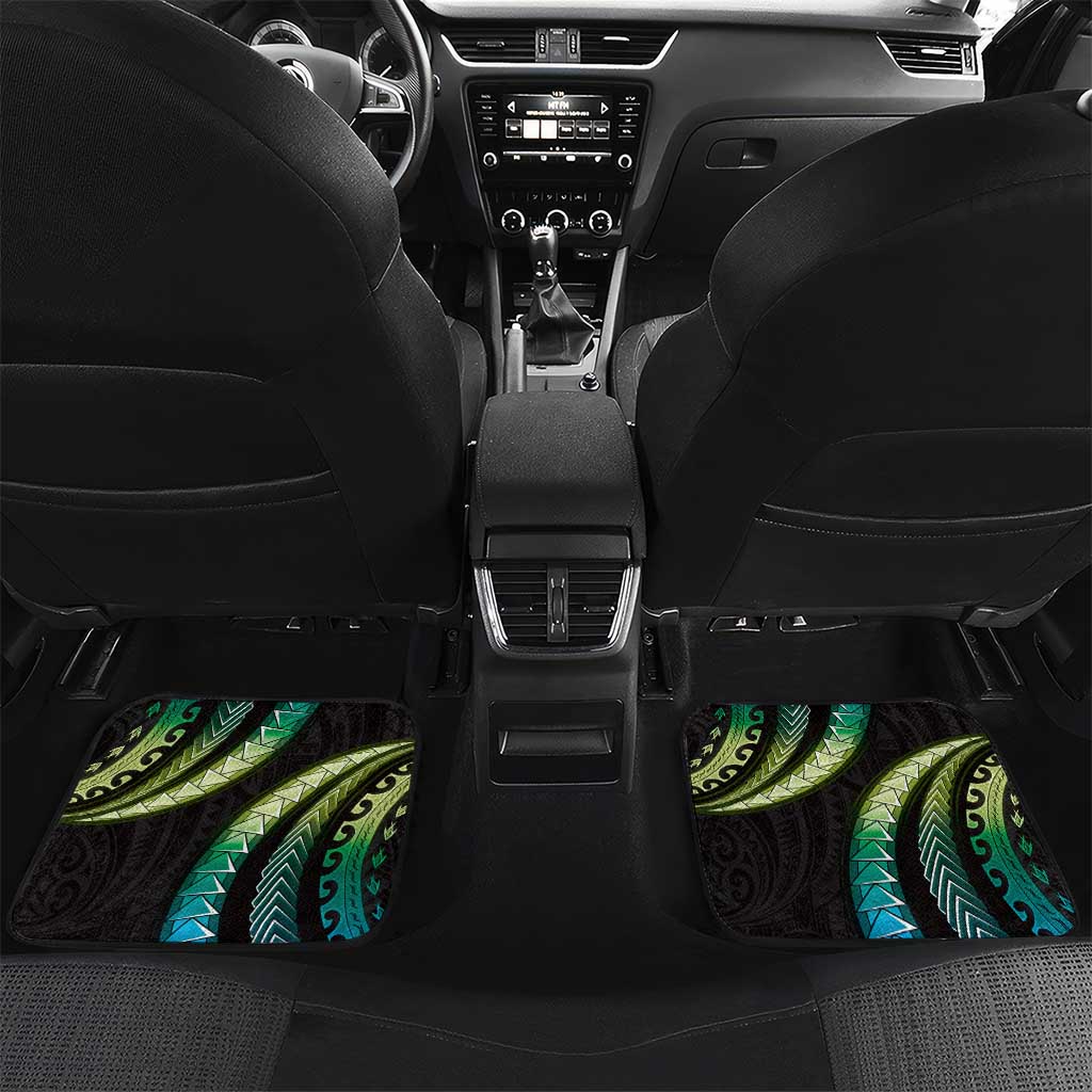 Hawaii Turtles Plumeria Car Mats Chartreuse Cyan Polynesian Pattern LT01 Set 2pcs - Back Cyan - Polynesian Pride