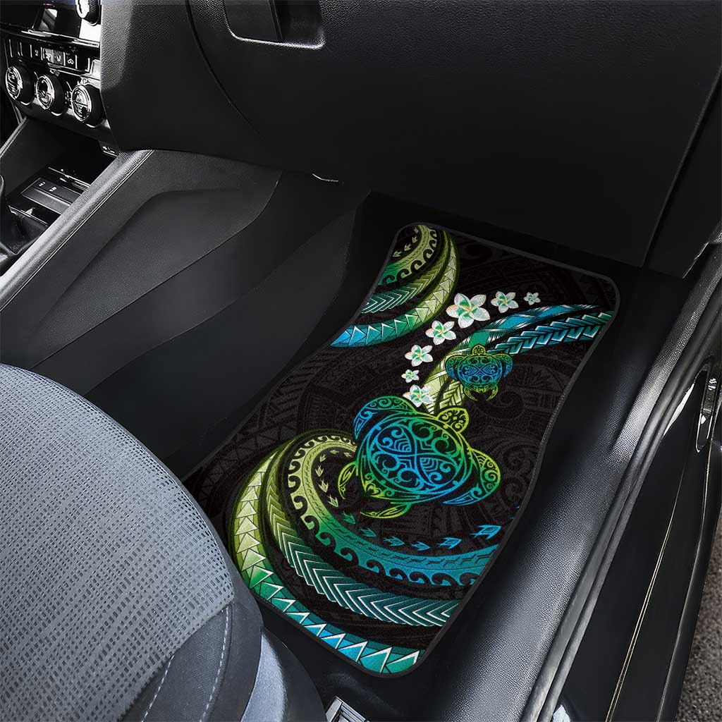 Hawaii Turtles Plumeria Car Mats Chartreuse Cyan Polynesian Pattern LT01 - Polynesian Pride