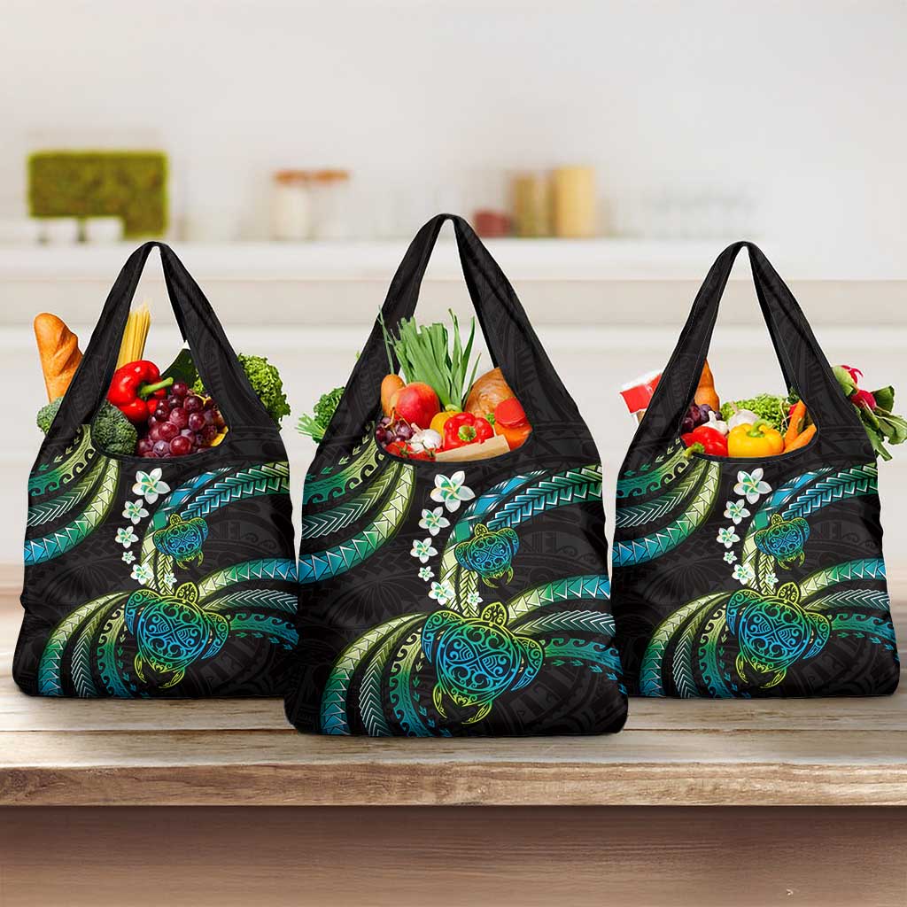 Hawaii Turtles Plumeria Grocery Bag Chartreuse Cyan Polynesian Pattern LT01 3-pack One Size Cyan - Polynesian Pride