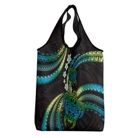 Hawaii Turtles Plumeria Grocery Bag Chartreuse Cyan Polynesian Pattern LT01 - Polynesian Pride
