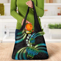 Hawaii Turtles Plumeria Grocery Bag Chartreuse Cyan Polynesian Pattern LT01 - Polynesian Pride