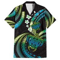 Hawaii Turtles Plumeria Hawaiian Shirt Chartreuse Cyan Polynesian Pattern LT01 Cyan - Polynesian Pride
