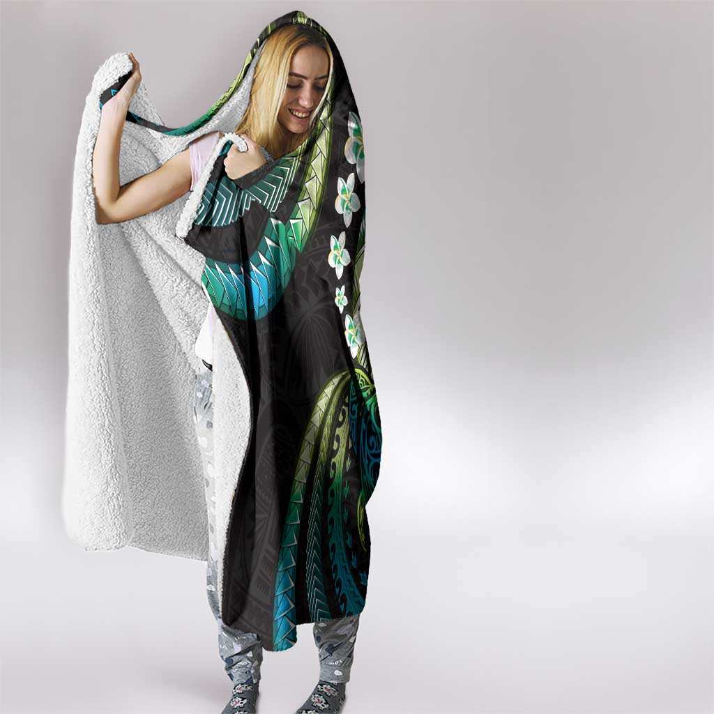Hawaii Turtles Plumeria Hooded Blanket Chartreuse Cyan Polynesian Pattern LT01 - Polynesian Pride