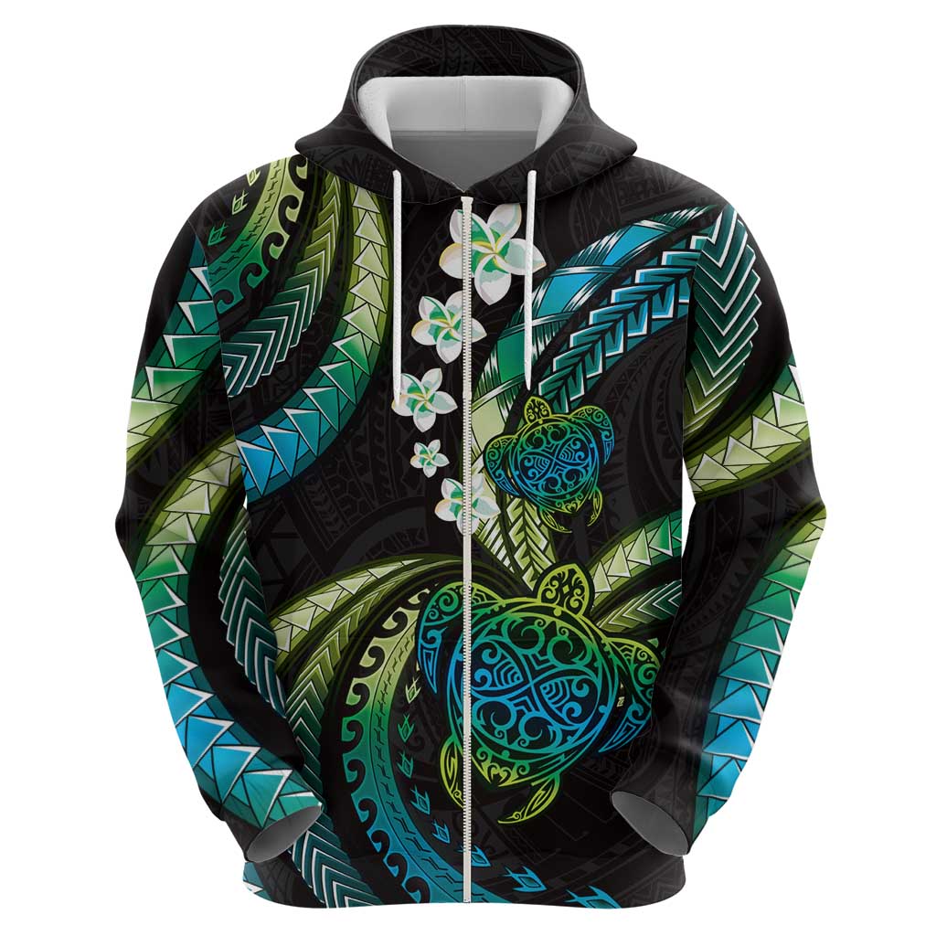 Hawaii Turtles Plumeria Hoodie Chartreuse Cyan Polynesian Pattern LT01 - Polynesian Pride