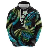 Hawaii Turtles Plumeria Hoodie Chartreuse Cyan Polynesian Pattern LT01 - Polynesian Pride