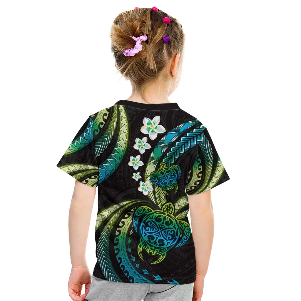 Hawaii Turtles Plumeria Kid T Shirt Chartreuse Cyan Polynesian Pattern LT01 - Polynesian Pride