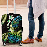 Hawaii Turtles Plumeria Luggage Cover Chartreuse Cyan Polynesian Pattern LT01 Cyan - Polynesian Pride