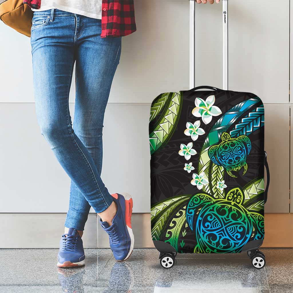 Hawaii Turtles Plumeria Luggage Cover Chartreuse Cyan Polynesian Pattern LT01 - Polynesian Pride