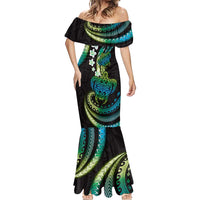 Hawaii Turtles Plumeria Mermaid Dress Chartreuse Cyan Polynesian Pattern LT01 - Polynesian Pride