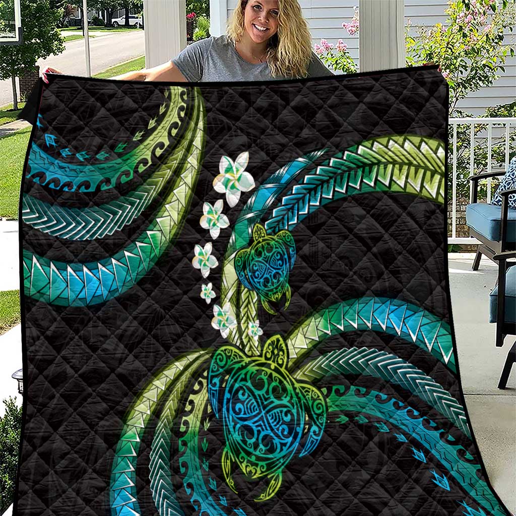 Hawaii Turtles Plumeria Quilt Chartreuse Cyan Polynesian Pattern LT01 Cyan - Polynesian Pride