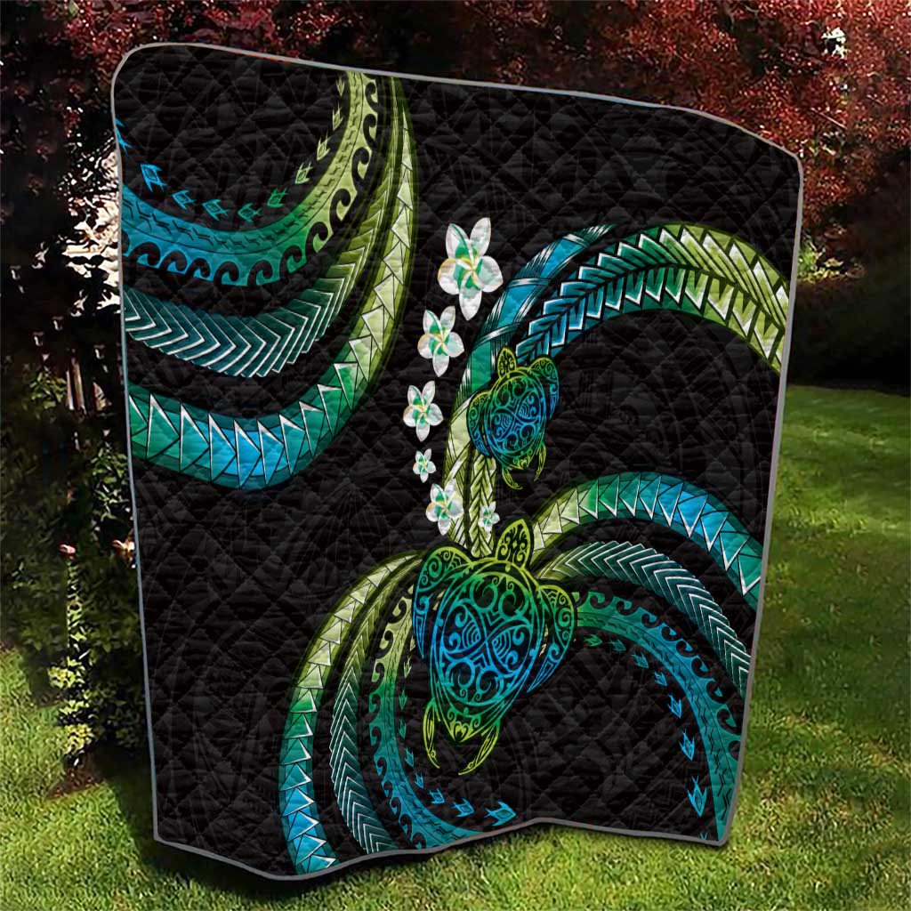 Hawaii Turtles Plumeria Quilt Chartreuse Cyan Polynesian Pattern LT01 - Polynesian Pride