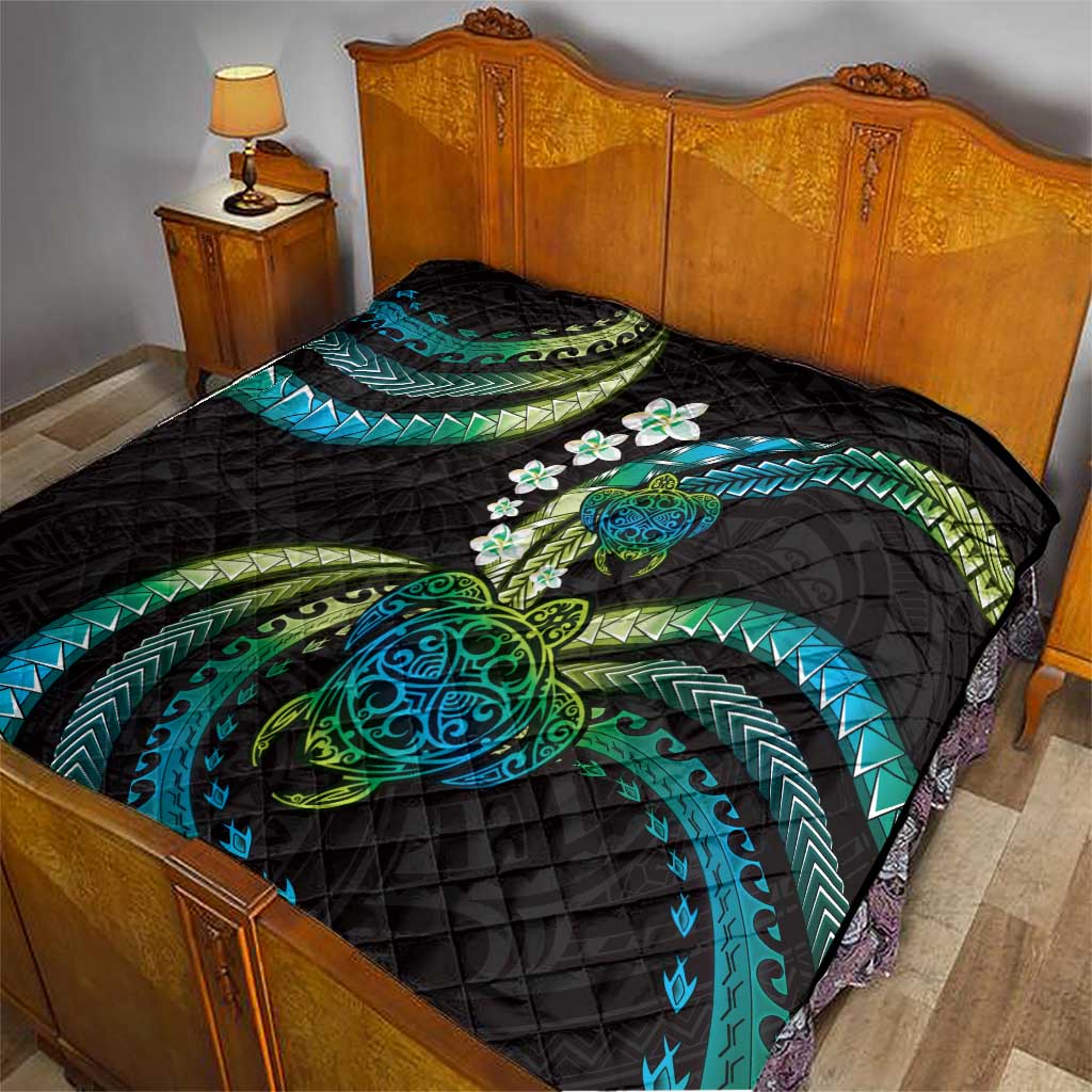 Hawaii Turtles Plumeria Quilt Chartreuse Cyan Polynesian Pattern LT01 - Polynesian Pride