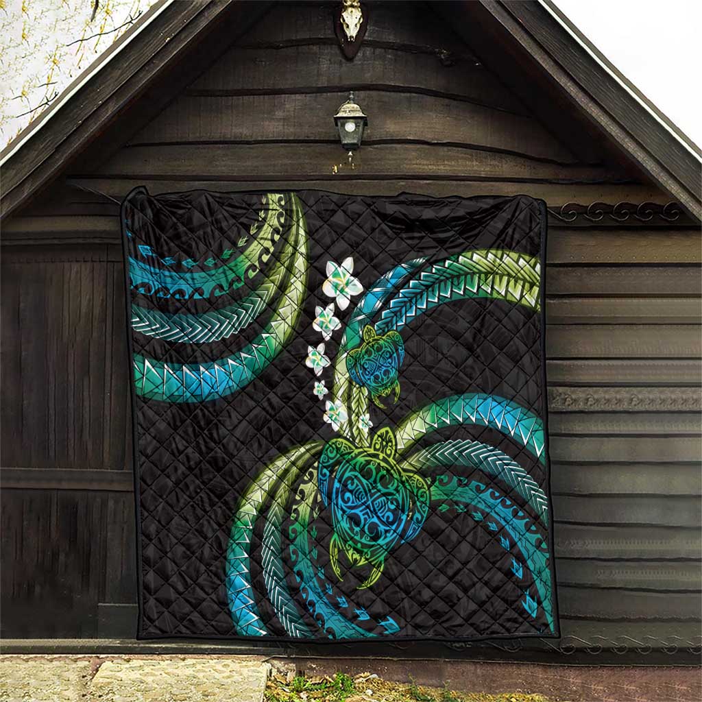 Hawaii Turtles Plumeria Quilt Chartreuse Cyan Polynesian Pattern LT01 - Polynesian Pride