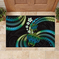 Hawaii Turtles Plumeria Rubber Doormat Chartreuse Cyan Polynesian Pattern LT01 Cyan - Polynesian Pride