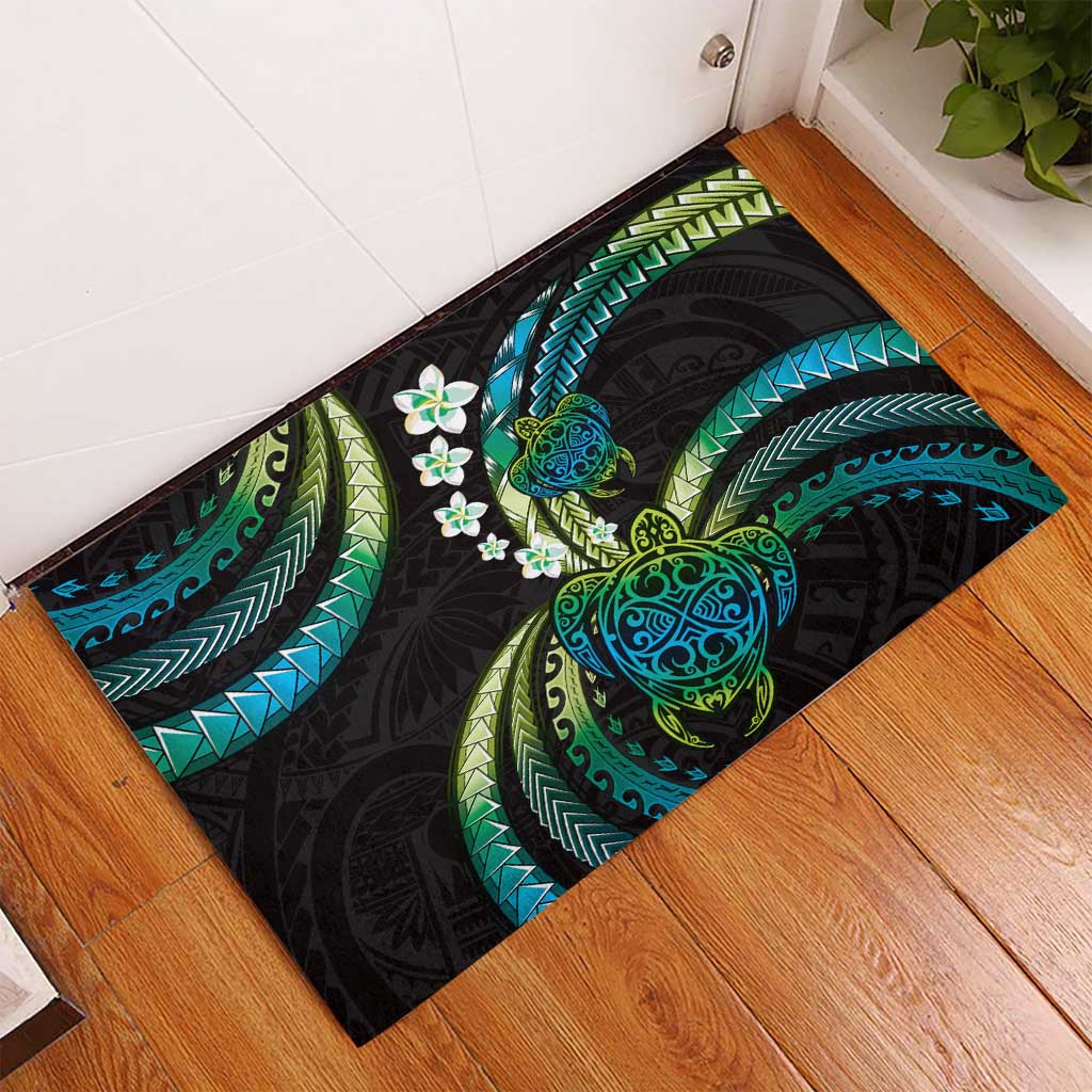 Hawaii Turtles Plumeria Rubber Doormat Chartreuse Cyan Polynesian Pattern LT01 - Polynesian Pride