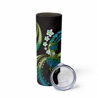 Hawaii Turtles Plumeria Skinny Tumbler Chartreuse Cyan Polynesian Pattern LT01 - Polynesian Pride