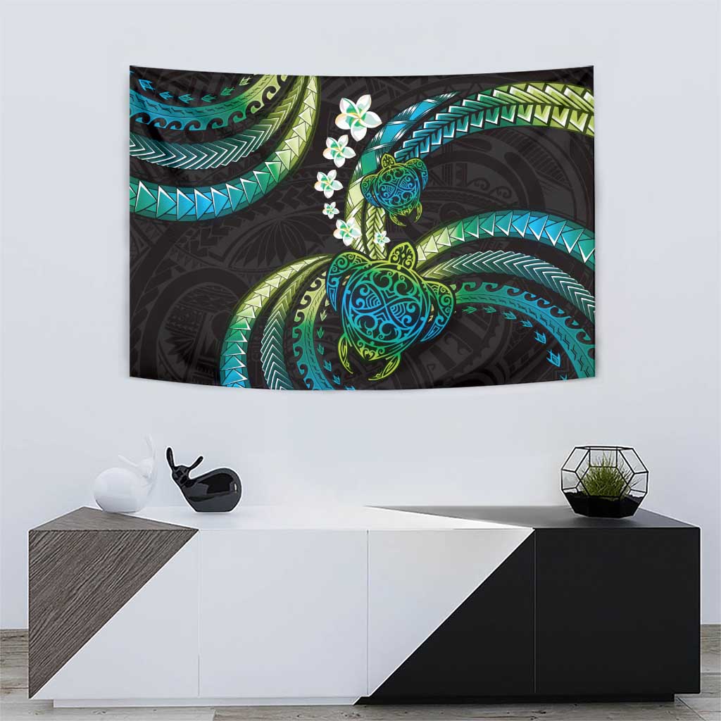 Hawaii Turtles Plumeria Tapestry Chartreuse Cyan Polynesian Pattern LT01 - Polynesian Pride