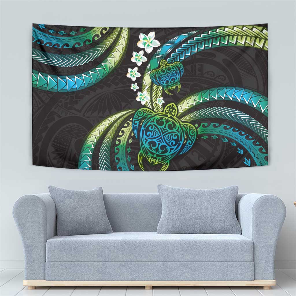 Hawaii Turtles Plumeria Tapestry Chartreuse Cyan Polynesian Pattern LT01 - Polynesian Pride