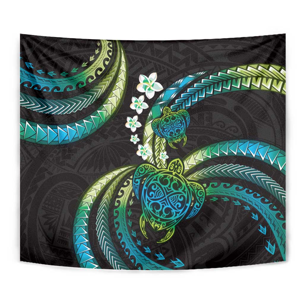 Hawaii Turtles Plumeria Tapestry Chartreuse Cyan Polynesian Pattern LT01 - Polynesian Pride