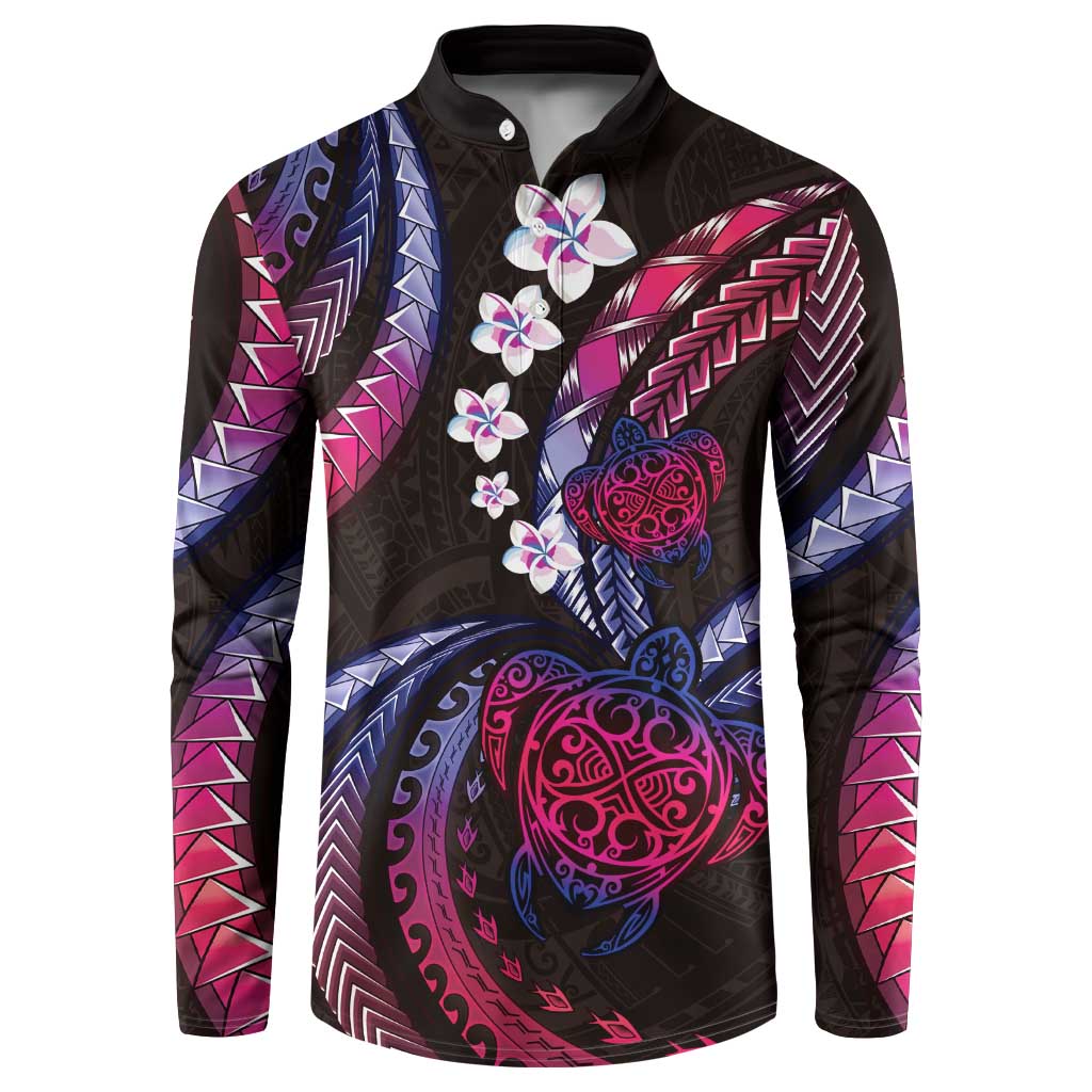 Hawaii Turtles Plumeria Button Sweatshirt Sweet Gradient Polynesian Pattern LT01 Pink - Polynesian Pride