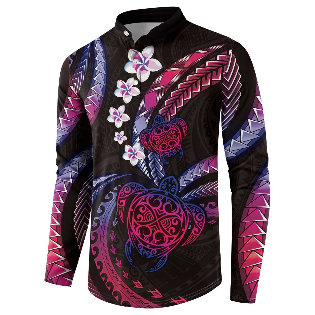 Hawaii Turtles Plumeria Button Sweatshirt Sweet Gradient Polynesian Pattern LT01 - Polynesian Pride