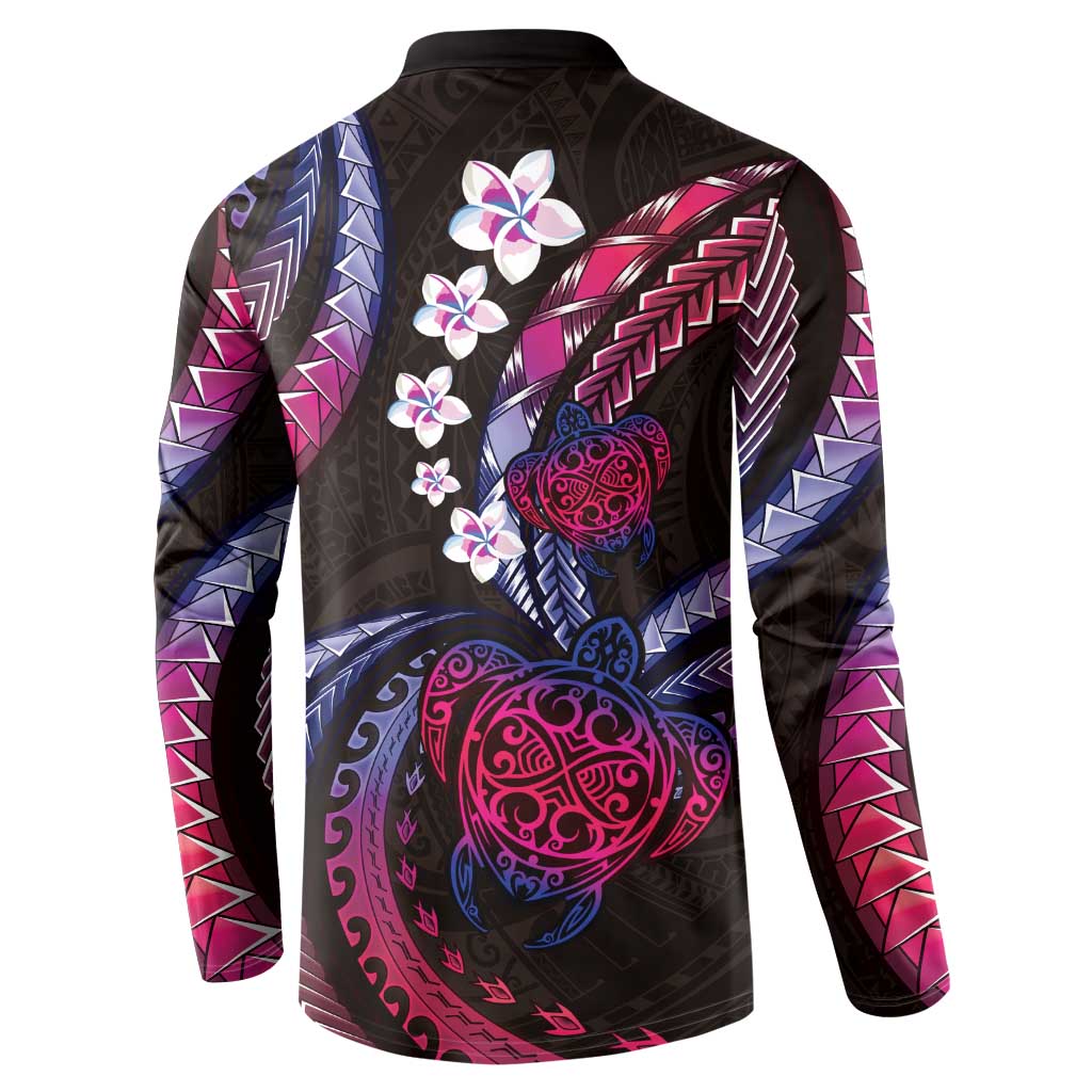 Hawaii Turtles Plumeria Button Sweatshirt Sweet Gradient Polynesian Pattern LT01 - Polynesian Pride