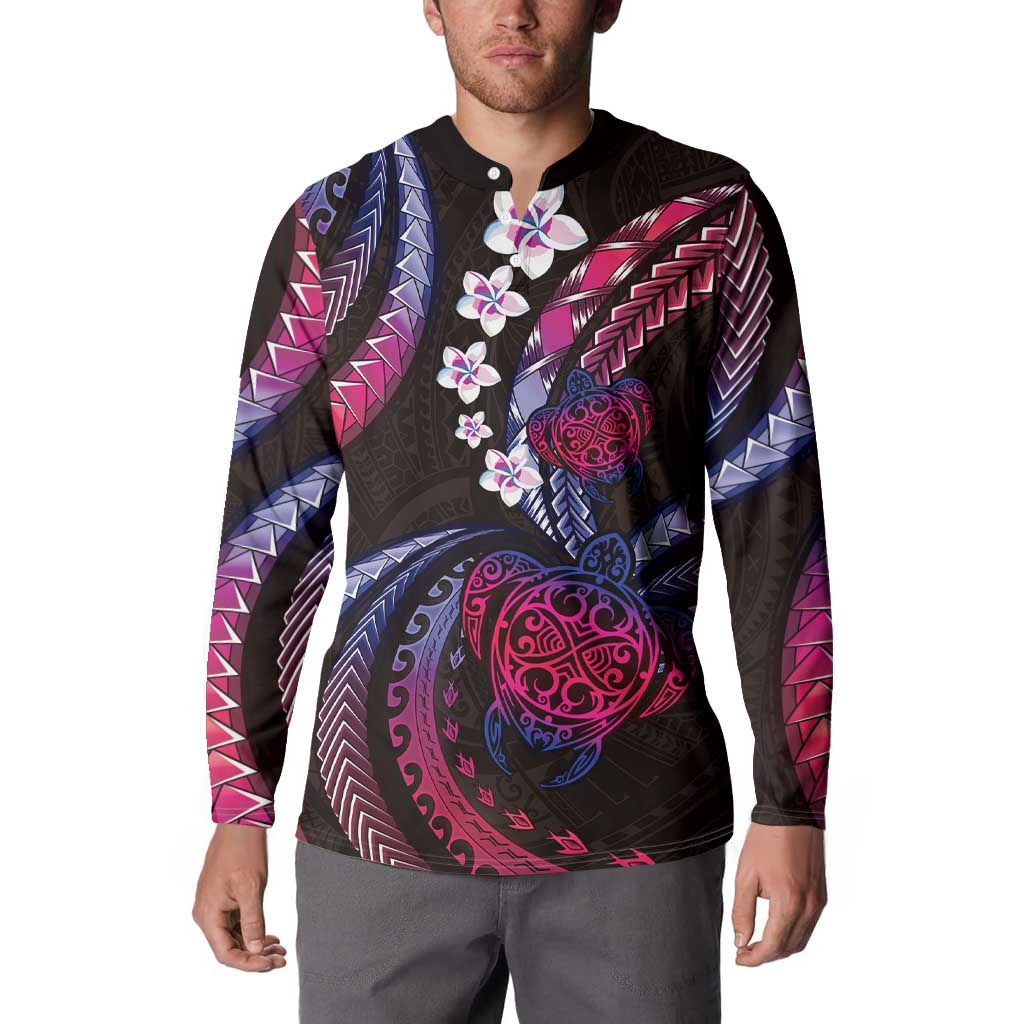 Hawaii Turtles Plumeria Button Sweatshirt Sweet Gradient Polynesian Pattern LT01 - Polynesian Pride