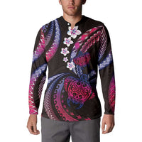Hawaii Turtles Plumeria Button Sweatshirt Sweet Gradient Polynesian Pattern LT01 - Polynesian Pride