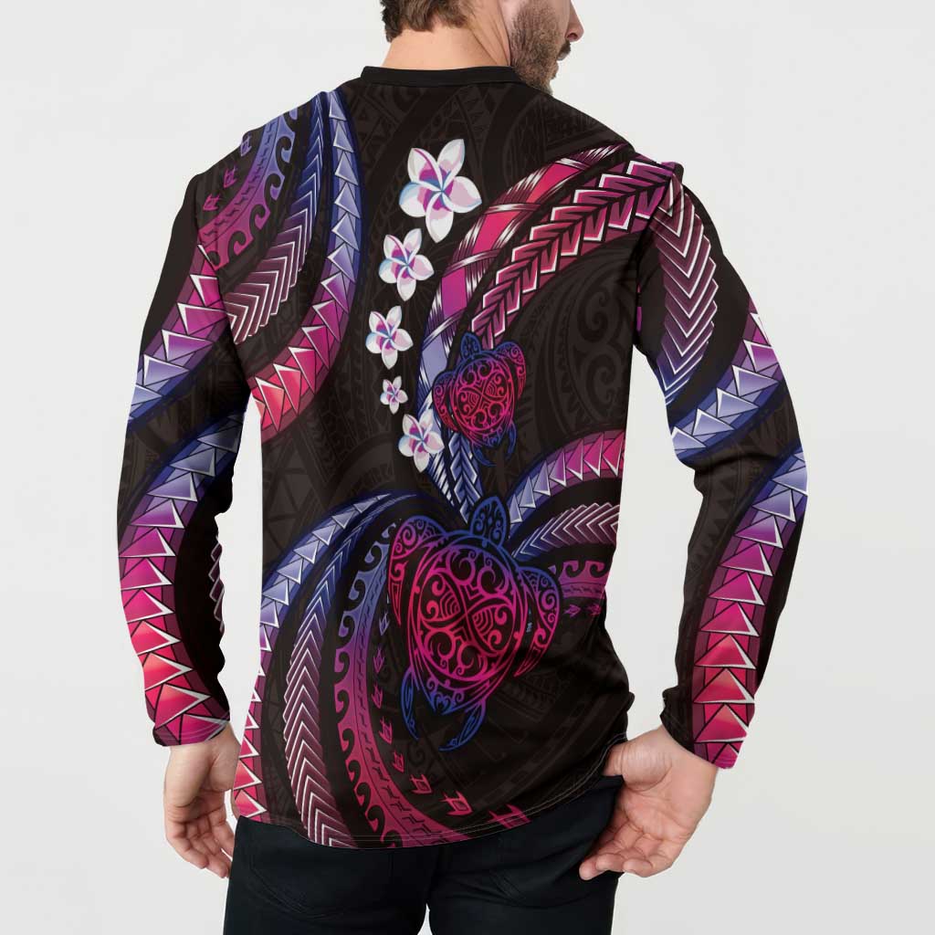 Hawaii Turtles Plumeria Button Sweatshirt Sweet Gradient Polynesian Pattern LT01 - Polynesian Pride