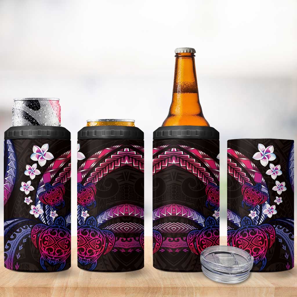 Hawaii Turtles Plumeria 4 in 1 Can Cooler Tumbler Sweet Gradient Polynesian Pattern LT01 - Polynesian Pride
