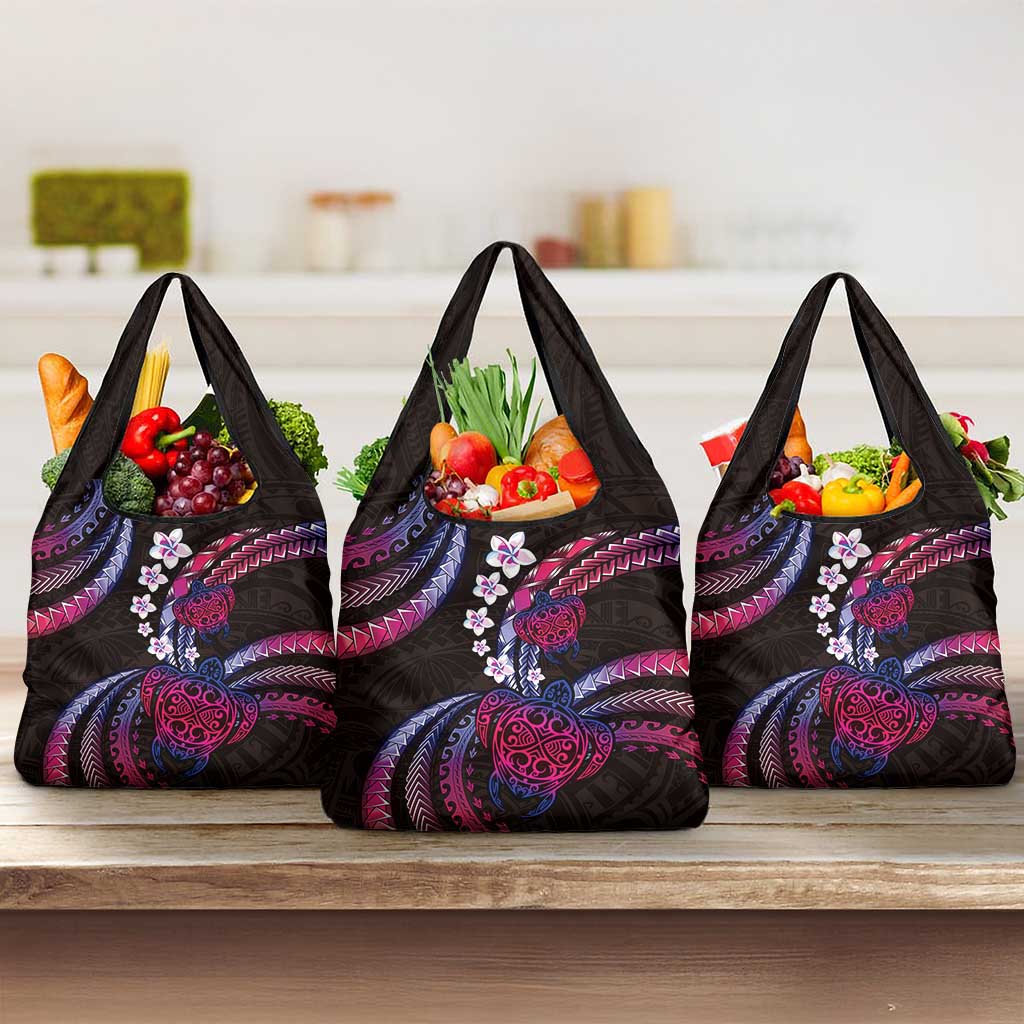 Hawaii Turtles Plumeria Grocery Bag Sweet Gradient Polynesian Pattern LT01 3-pack One Size Pink - Polynesian Pride