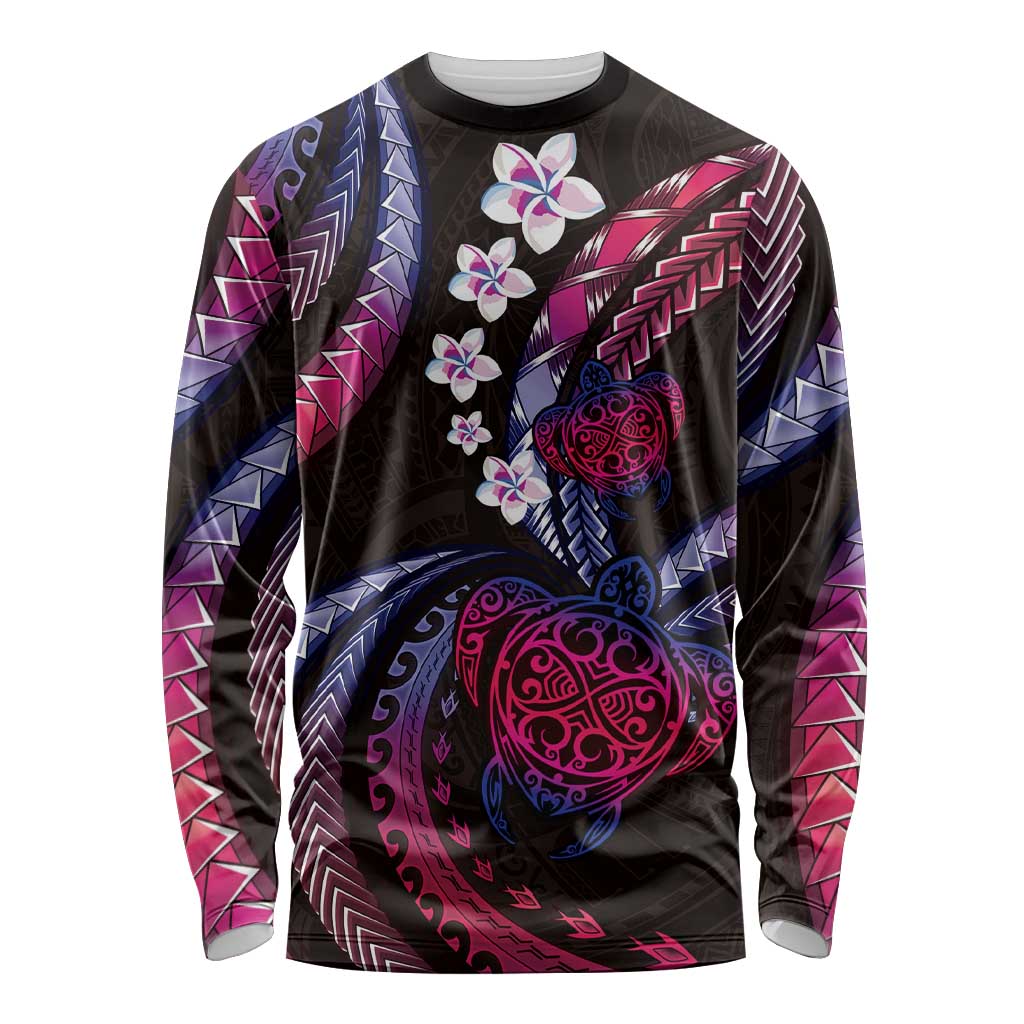 Hawaii Turtles Plumeria Long Sleeve Shirt Sweet Gradient Polynesian Pattern LT01 Unisex Pink - Polynesian Pride