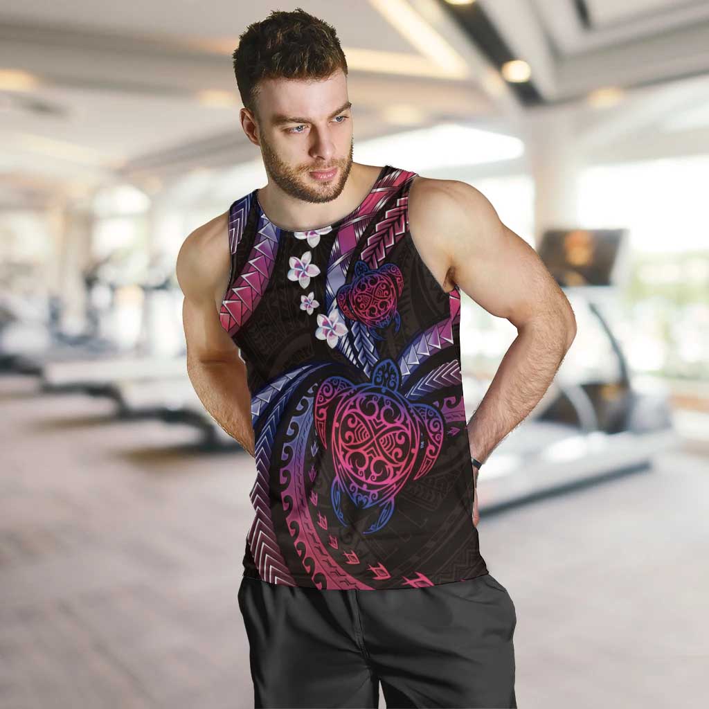 Hawaii Turtles Plumeria Men Tank Top Sweet Gradient Polynesian Pattern LT01 Pink - Polynesian Pride