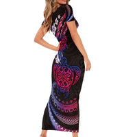 Hawaii Turtles Plumeria Short Sleeve Bodycon Dress Sweet Gradient Polynesian Pattern LT01 - Polynesian Pride