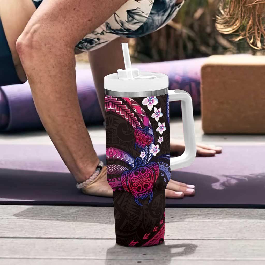 Hawaii Turtles Plumeria Tumbler With Handle Sweet Gradient Polynesian Pattern LT01 - Polynesian Pride