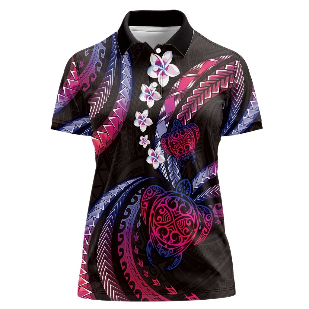 Hawaii Turtles Plumeria Women Polo Shirt Sweet Gradient Polynesian Pattern LT01 Female Pink - Polynesian Pride