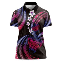 Hawaii Turtles Plumeria Women Polo Shirt Sweet Gradient Polynesian Pattern LT01 Female Pink - Polynesian Pride